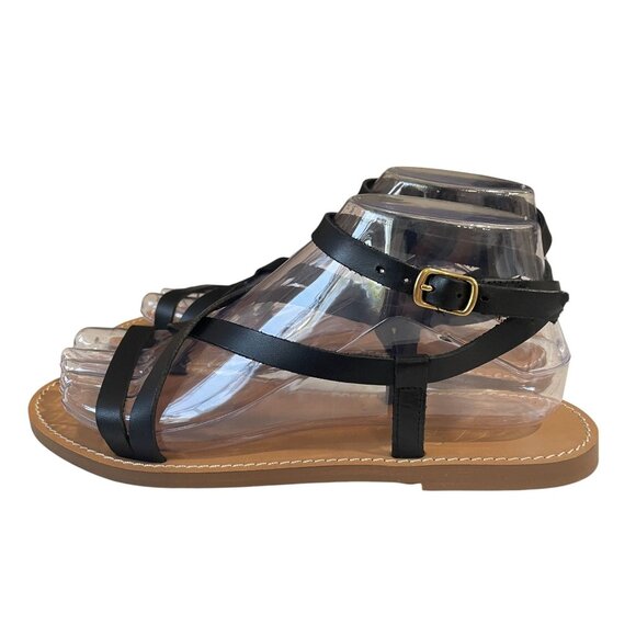 J Crew Leather Gladiator Sandals Black Strappy Flat Summer Made In Italy - Picture 3 of 7